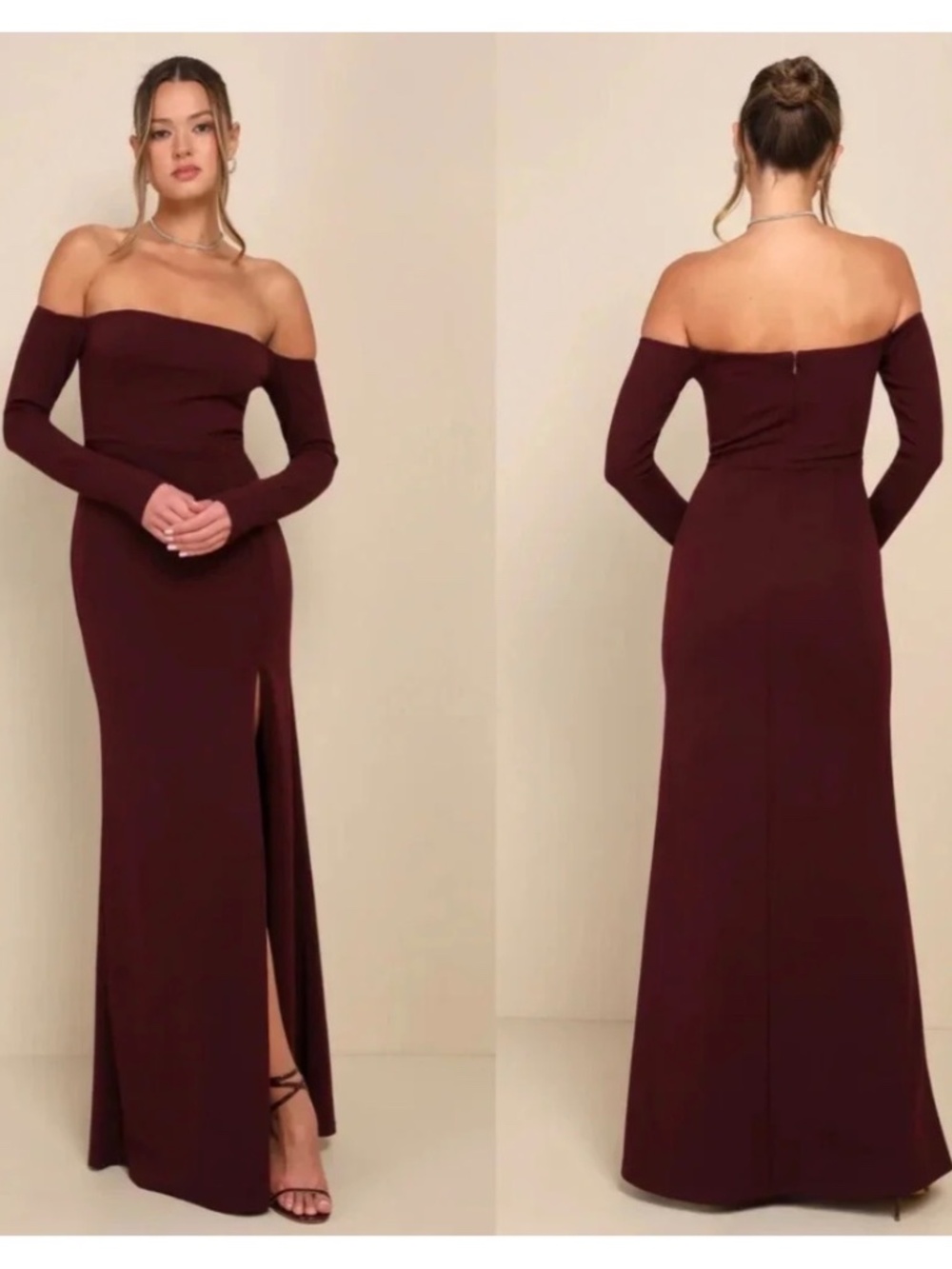 NWT Lulus Alluring Sophistication Dark Plum Off-the-Shoulder Maxi Dress S
